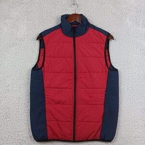 Perry Ellis Vest Puffer Mens S Red Navy Colorblock Quilted MA4058